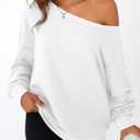 AUTOMET Women Off the Shoulder Sweatshirt Oversized Tops Fall Outfits 2026 Y2k Clothes Fashion Clothing Trendy Top (White, L)