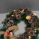 20 Inch Christmas Wreath - Christmas Front Door Wreath Ornament with LED Lights Pinecone Berries Artificial Pine Garland for Party Table Fireplaces Porch Walls New Years Home Decor