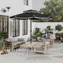 Kingdura 9ft Patio Umbrella with Fringe, Outdoor Table Umbrella with 8 Sturdy Fiberglass Ribs, Push-Button Tilt, Fade Resistant Canopy, UPF 50+, Luxurious Vintage Pool Umbrellas for Lawn, Deck, Balcony