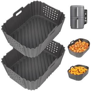 Pack Of 2 YQL YQL Silicone Air Fryer Liners for Ninja SL401 Double Stack 2 Basket Air Fryer, Ninja DoubleStack XL Air Fryer Accessories Reusable Rectangle Air Fryer Liners(Grey), 7.4x5.5in, Gray, 2pcsGrey-0529