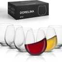 Stemless Wine Glasses Set of 6 – 15oz Elegant Modern Red & White Wine Glasses for Everyday Use, Dishwasher Safe, Shatter-Resistant Crystal-Ergonomic Design, Drinking Glasses Gifts