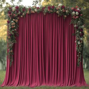 ESGOTBME 10x10ft Wrinkle Free Burgundy Backdrop Curtain for Parties Soft Fabric Drapes Wedding Curtain Backdrop for Birthday Party Decorations Background for Photography 5x10ft, 2 Panels