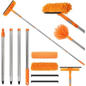 Professional 67" Window Squeegee, 3-in-1 Rotatable Squeegee for Window Cleaning with Extension Poles, Window Cleaner Tool Kit for Indoor & Outdoor High Windows and Car Glass (Orange)