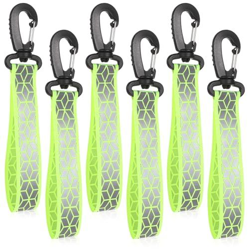 Ajcotahm 6 Pcs Reflective Straps, Glow in the Dark Safety Keychain Reflective Backpack Tags Night Reflector Pendants for Backpack Clothes Dog Collar Cycling Walking Running Climbing Camping (Green)