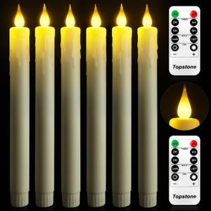 Topstone LED Taper Candles with Remote Control,Warm Yellow Flameless Battery Operated Candles,9.5 Inch Dripless LED Candles for Wedding,Christmas,Home Decor,Set of 6