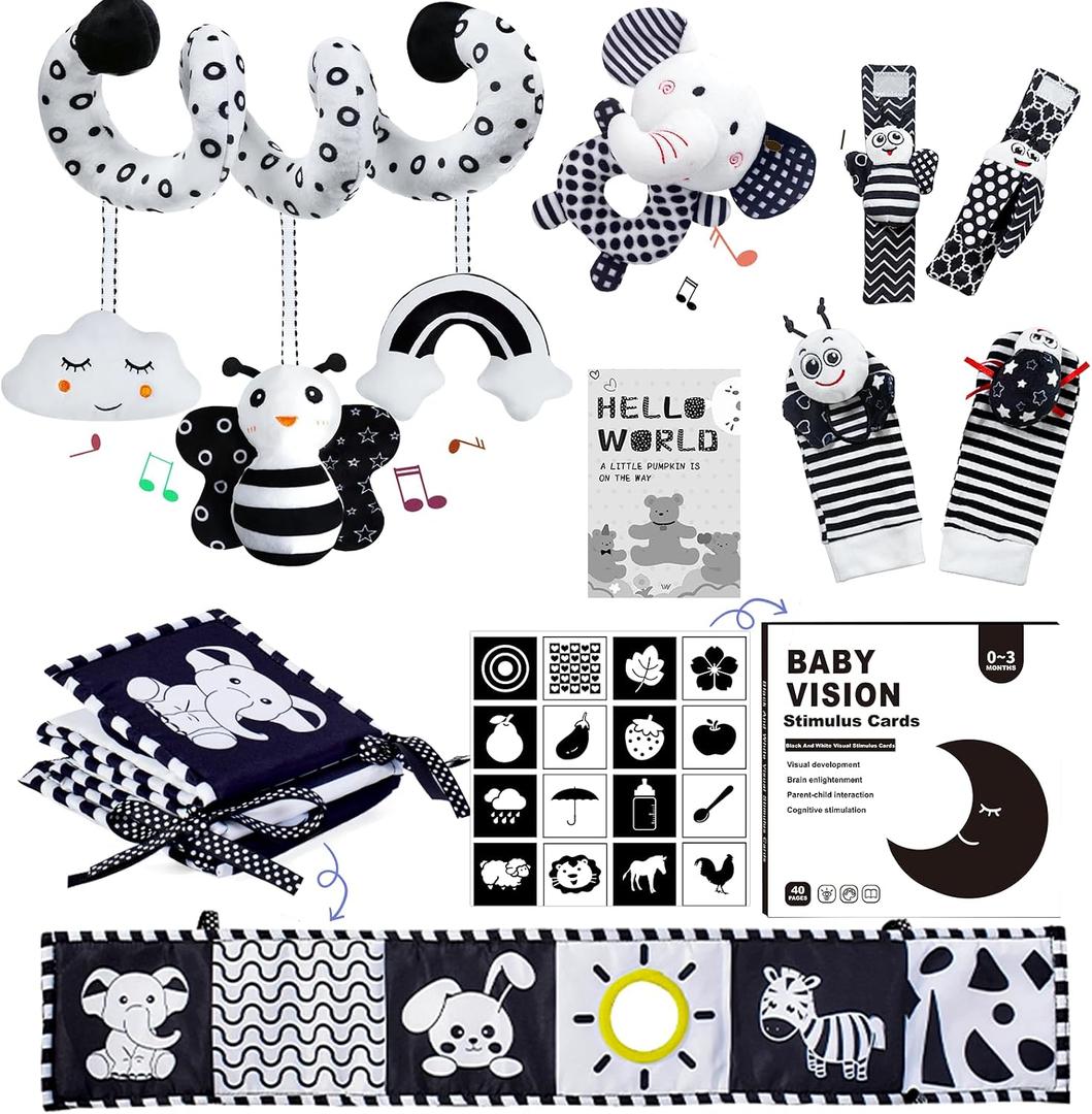 Black and White Sensory Toys for Babies,Montessori Toys for Babies,High Contrast Baby Toys for Toddlers Kids Early Learning Newborn Brain Development Toys Baby Gifts, Medium, Small