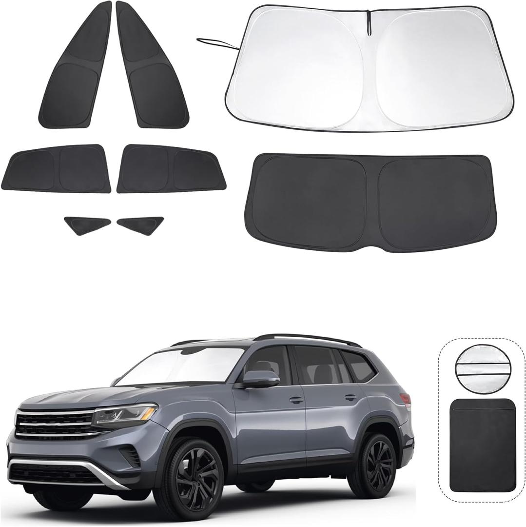 8PCS Windshield Sun Shade Custom Fit for 2021-2024 2025 2026 Volkswagen VW ID.4 Accessories Foldable Sunshade Side Rear Window Shade Cover Full Set Privacy Protection Keeps Car Cool