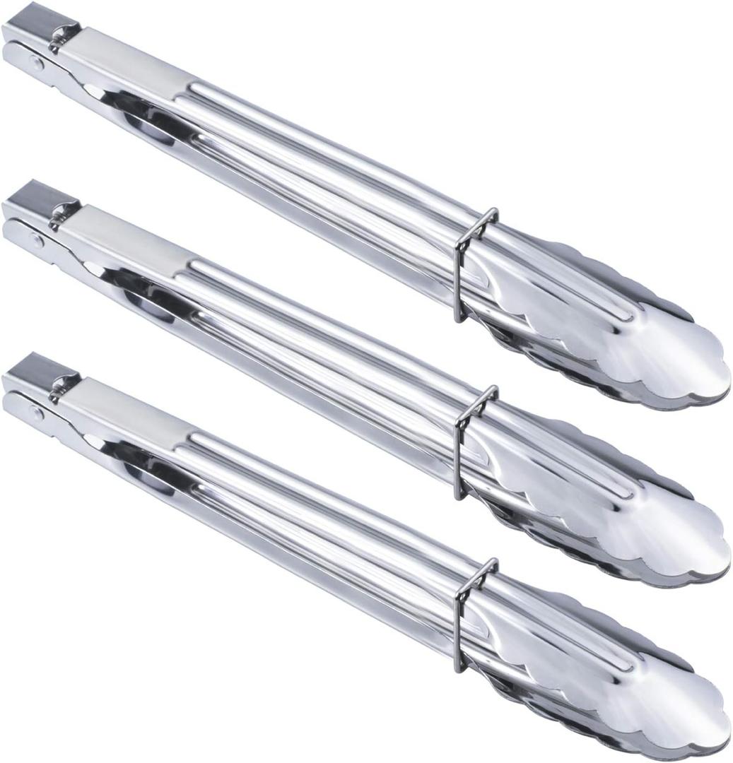 Stainless Steel Serving Tongs Grilling Tongs for Cooking Camping Barbecue (12-Inch 3 Pieces)