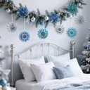 2 x Paper Jazz Blue Ornaments for Christmas Tree, 9pcs White Paper Snowflake Hanging Decorations,3D Navy Blue Christmas Decoration Indoor Outdoor for Xmas Party New Year Porch Winter Wonderland.