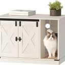 Hzuaneri Cat Litter Box Enclosure, Hidden Litter Box Cabinet Furniture with Bell, Indoor Cats House, Farmhouse Style, 39.4 x 21.7X 24.8 Inches for Hallway, Bedroom, Black CB85204X