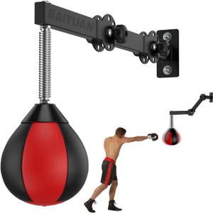 Speed Bag Boxing Punching Bag, Wall Mount Height Adjustable & Fold Speed Bags for Boxing, Wall Bracket Boxing Reflex Ball, Boxing Bag as Adults Teens and Kids, Fits Home Gym Workout (Red)