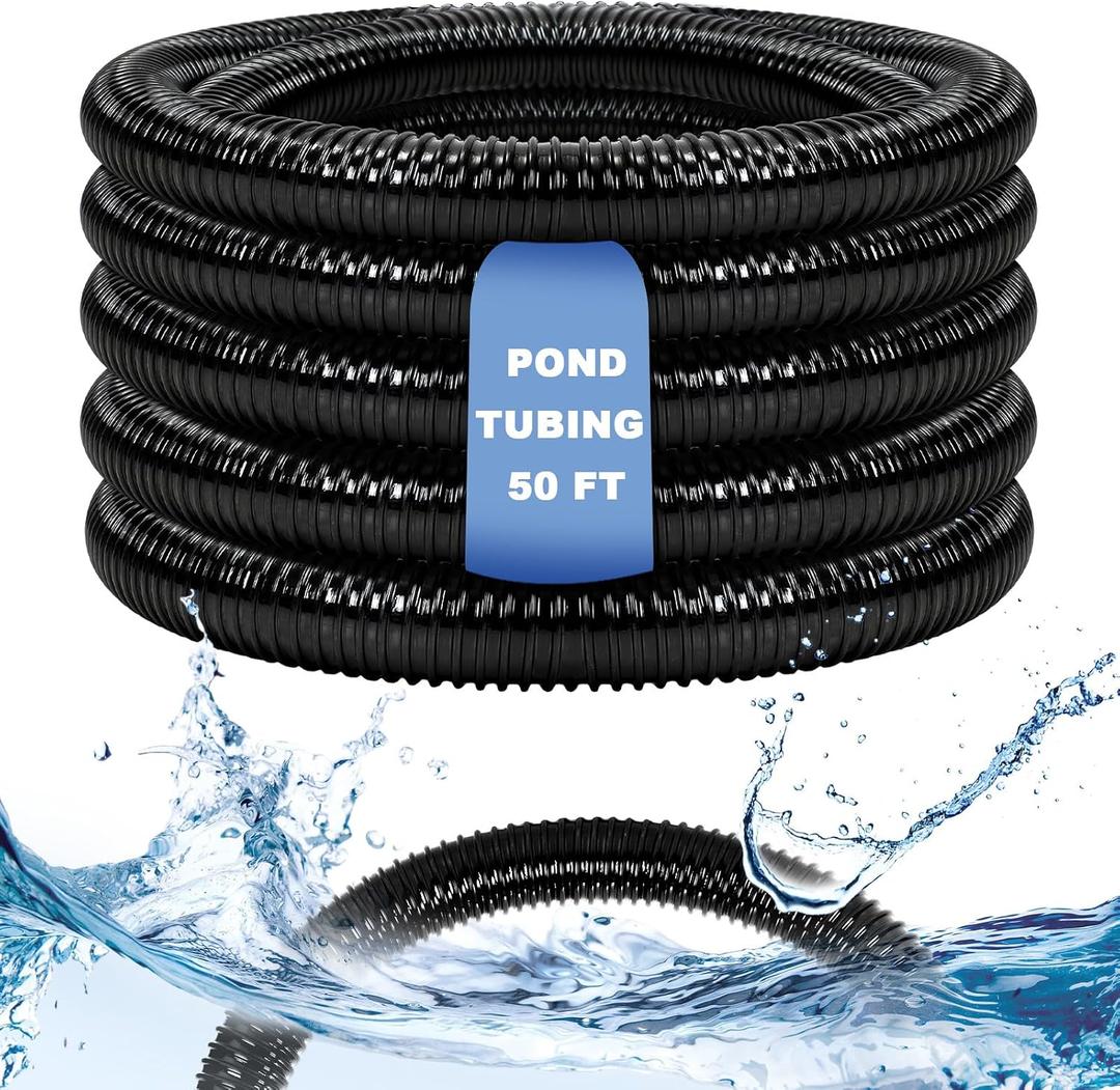 Frienda 50 ft x 1-1/2" ID Pond Pump Tubing Non Kink Water Hose Flexible Corrugated PVC Water Pipe for Garden Pond Waterfall