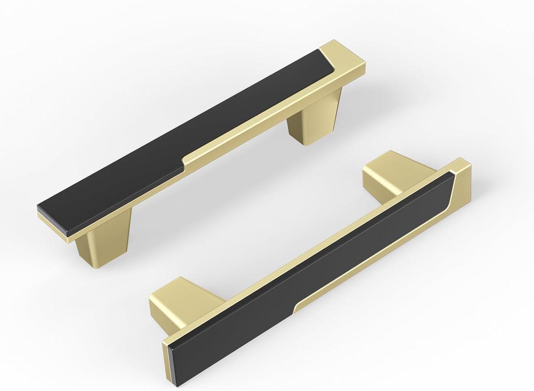Haliwu 20 Pack Black and Gold Cabient Handles 2 Tone Drawer Handles Black and Brushed Gold Cabinet Pulls 3-3/4 inch Dresser Hardware and Drawer Pulls Square Kitchen Cabinet Hardware Zinc Alloy (3-3/4 inch/(96mm)-hole centers spacing)