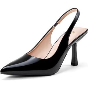 GENSHUO Slingback Kitten Heels for Women Pumps Closed Pointed Toe 3 Inch Low Heel Dress Shoes Comfortable Sexy Slip On Wedding Work Party Pumps (8.5, Patent Black)