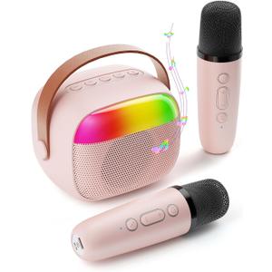 Mini Karaoke Machine for Kids, Toy for Girls Portable Bluetooth Speaker with 2 Wireless Microphones, Fashion Toy Gifts for Christmas Birthday, for 3 4 5 6 7 8+ Year Old Girls Gifts(Pink)