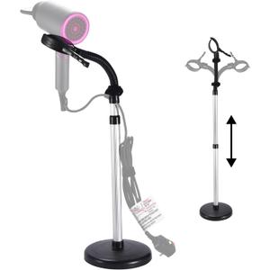 Bamodi Hair Dryer Holder Black - Hands-Free Hair Drying Metal Stand with 360 Rotation, Adjustable Height - Countertop or Wall Mount - Stylish and Convenient Storage Solution for Bathroom