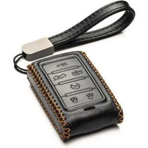 Vitodeco Genuine Leather Smart Key Fob Case - Jeep Compatible: Wagoneer, Grand Wagoneer, Grand Cherokee 2022-2025 (6-Button, Black)