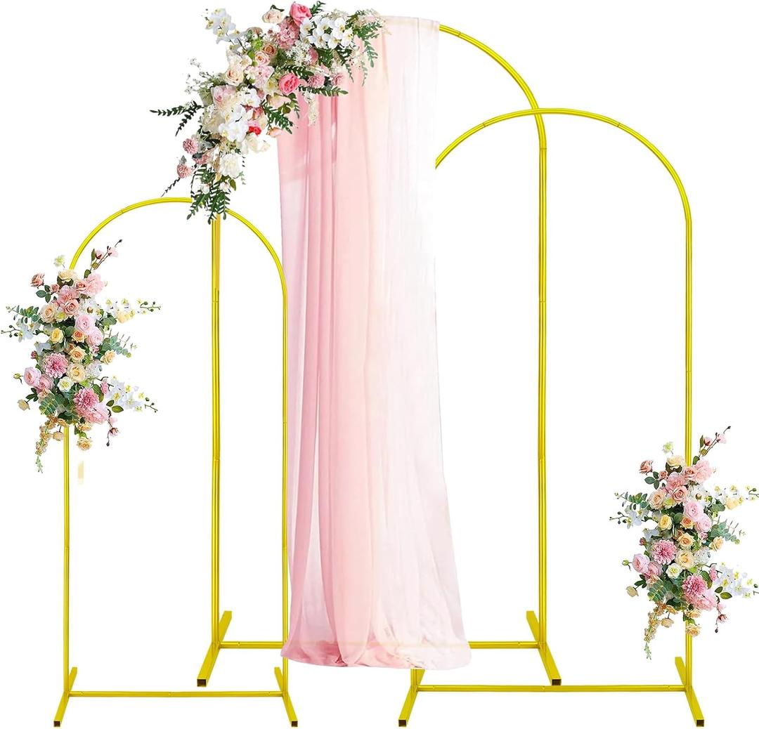 Arch Backdrop Stand Set of 3, Gold Wedding Arch Stand 7.2FT & 6.6FT & 6FT Metal Arched Backdrop Stand for Birthday Party Wedding Party Decoration