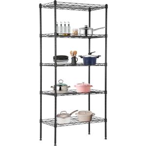 BestOffice | 5-Tier Wire Storage Shelves | 22x12x48 | Black | with Adjustable Racks | Heavy-Duty Metal Shelf, Holds Upto 750 lbs | No-Tool Assembly | Ideal for Home & Garage Shelving