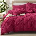 VACVELT 5 Piece Pinch Pleated Duvet Cover King Size Set, Burgundy Pintuck Duvet Cover with Zipper & 8 Ties, Shabby Chic Microfiber Duvet Cover + 2 Pillow Shams + 2 Pillowcases, No Comforter