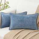decorUhome Chenille Soft Cozy Throw Pillow Covers 12x20 Set of 2, Modern Farmhouse Boho Velvet Decorative Pillow Cases with Stitched Edge for Couch Sofa Bed Home Decor, Blue