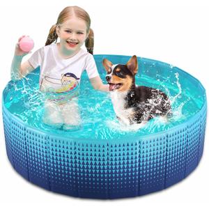 Jasonwell Foldable Dog Kiddie Pool - Hard Plastic Kids Paddling Pool Toddler Baby Swimming Pools for Backyard Collapsible Whelping Box Pet Doggie Cats Wading Pools Bathtub for Puppy Large Dogs 40In,G