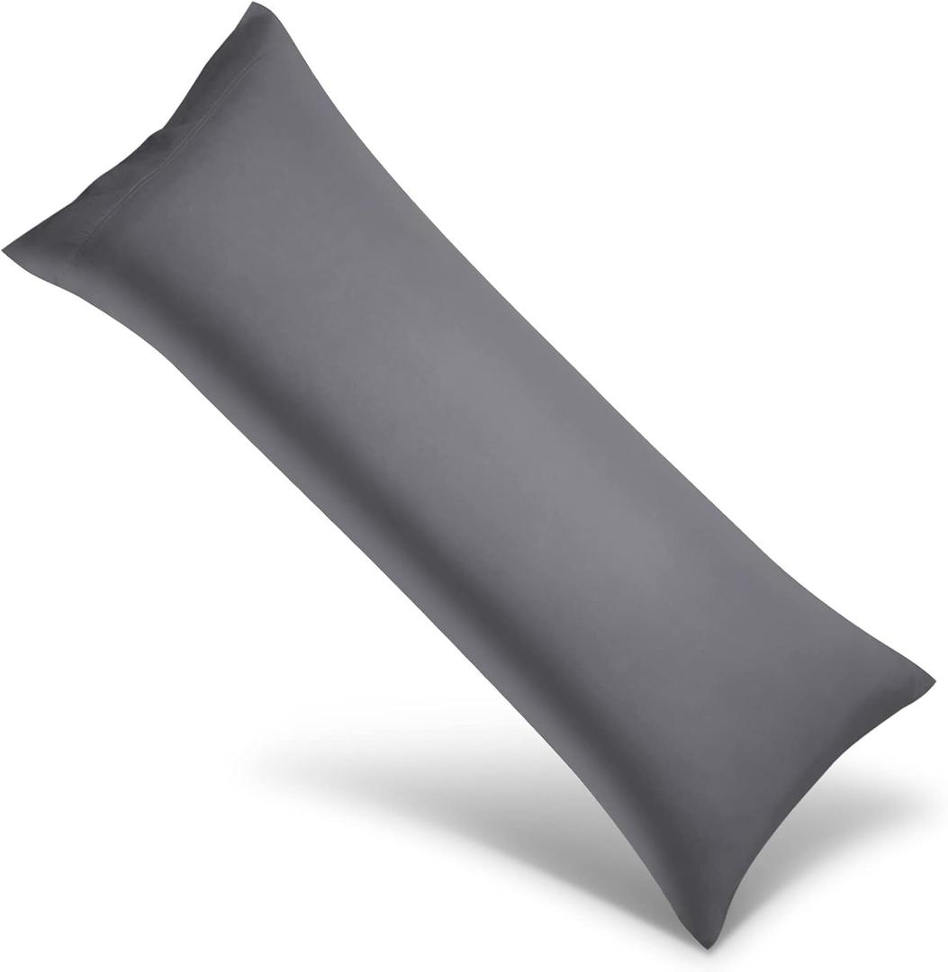 Body Cooling Pillowcase Long Pillow Case Breathable Cool Silky Soft Rayon Derived from Bamboo Fabric,Hair and Skin Friendly,Dark Grey,1 Pack,20x54IN