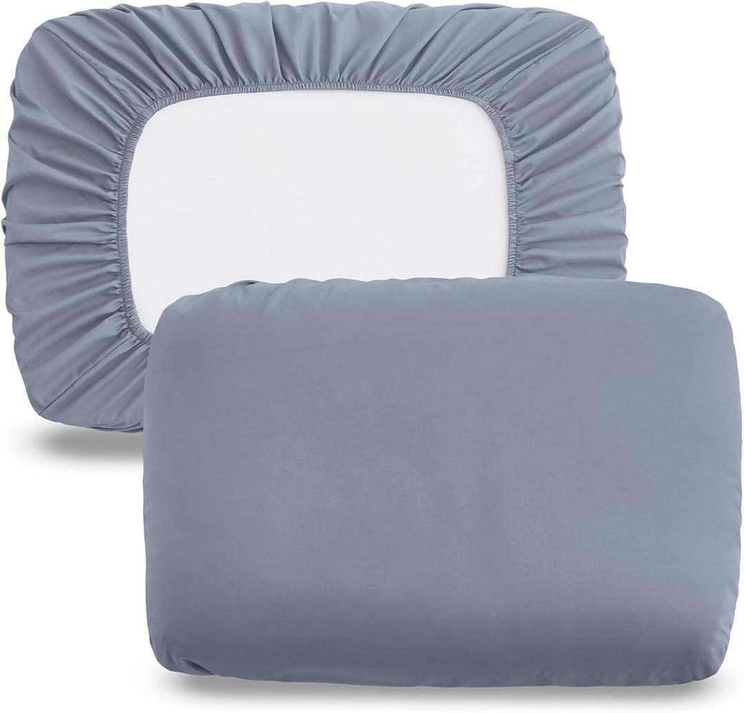 Horbaunal 2 Pack Microfiber Pillow Cases, Silver Grey Travel Elastic Band Bed Pillowcases, 1800 Thread Count Soft Pillow Covers for Standard & Queen Size, 20 x 26 Inches