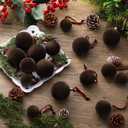 40 Pcs Dark Brown Velvet Christmas Balls Flocked Christmas Tree Hanging Ornaments Neutral Shatterproof Plastic Velvet Ball for Xmas Tree Decor