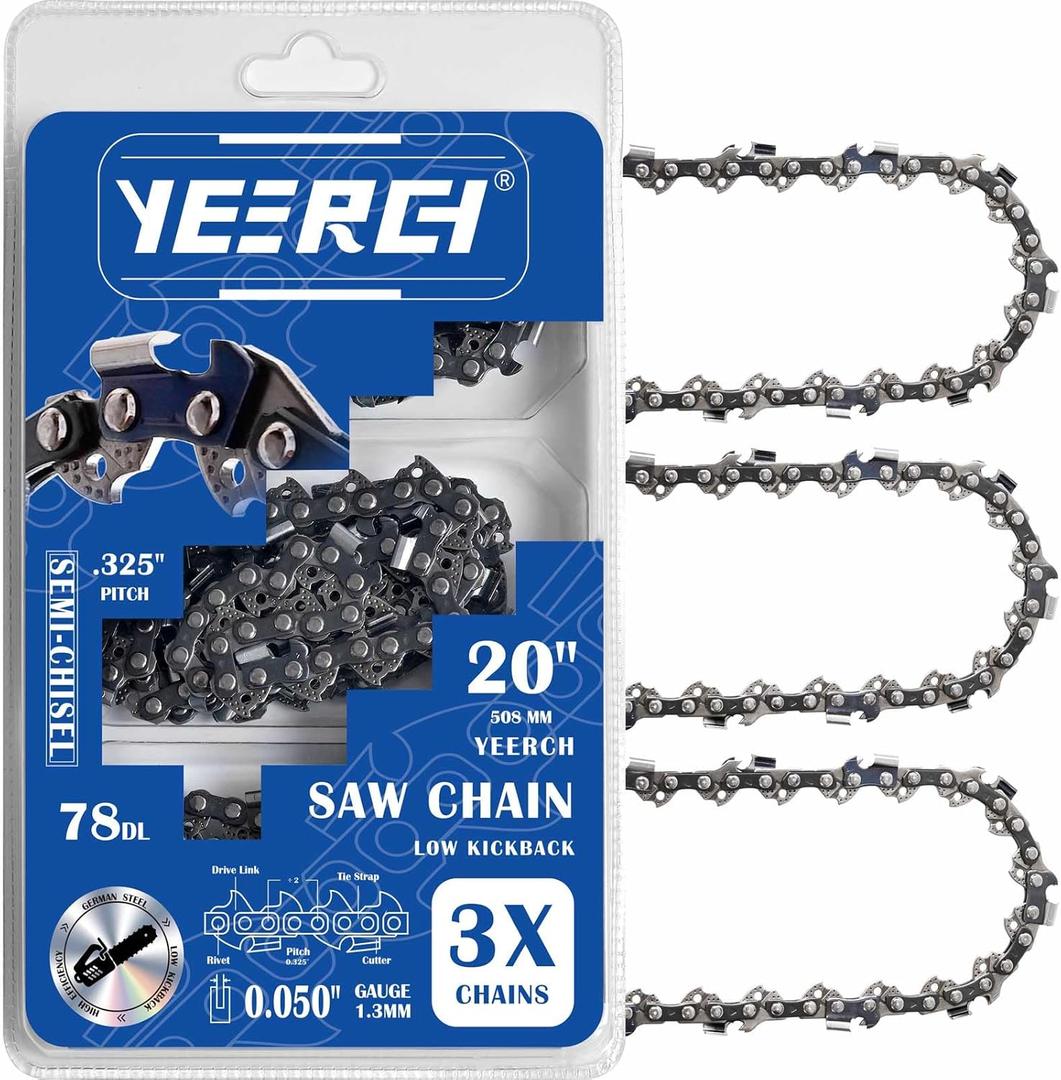 20 Inch Chainsaw Chain 0.325" Pitch, .050" Gauge, 78 Drive Links, Fits for Echo, Craftsman, Husqvarna and More 20" Saw Chain (3 Chains, Semi-Chisel)