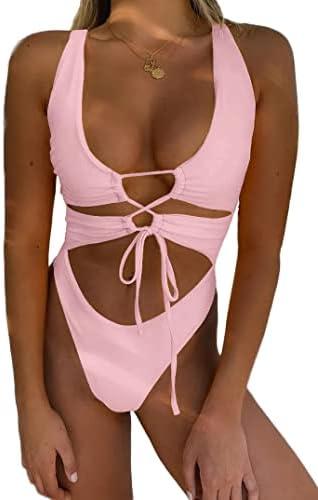 CHYRII Women's Sexy Cutout Lace Up Backless High Cut One Piece Swimsuit Monokini M