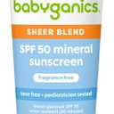 Babyganics SPF 50 Mineral Sunscreen Lotion, Sheer Blend, UVA UVB Protection, Octinoxate & Oxybenzone Free, Water Resistant, Fragrance Free, 8 oz (EXP 04/2027)