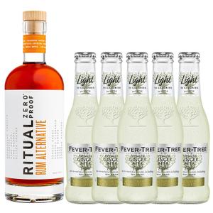 Ritual Zero Non-Alcoholic Alternative with 5 Pack of Fever Tree Light Ginger Beer for your favorite Alcohol-Free Mixed Drink, BBD 07/2025, BBD 04/2025
