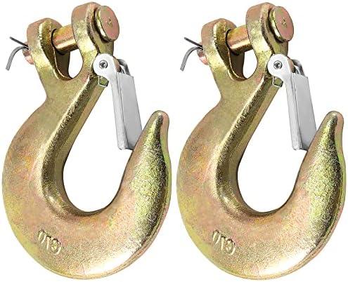 FUNSUEI 2 Pack 1/2 Inch Clevis Slip Hook with Safety Latch, Grade 70 Forged Steel, Heavy Duty Clevis Slip Hook for Trailer Hauler Hitches Wrecker Truck, 18,000 Lbs Capacity