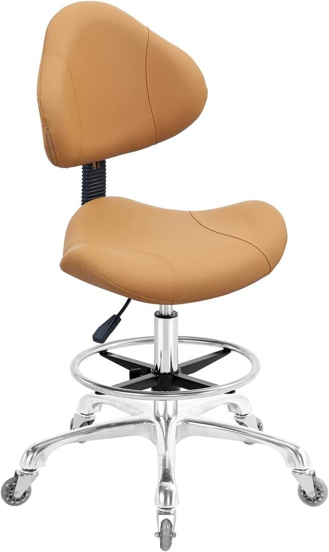 Rolling Swivel Drafting Chair Adjustable Heavy Duty (400lbs) Lumbar Support Task Chair for Home Desk Studio Design Lab(Triangular Back) (Camel)