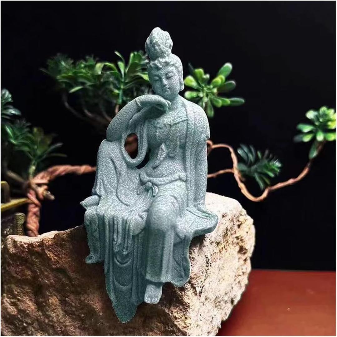 livelyfish Fish Tank Decorations Buddha Statue Aquarium Guanyin Buddha Figurines Asian Zen Sandstone Statues, A