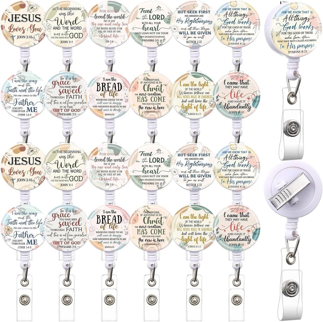 24 Pcs Christian Badge Reel Bible Verses Gifts Office, Boho