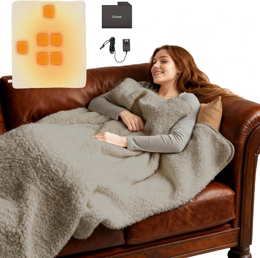 Ourea Portable Blanket, Cordless Heating Blanket for Indoor Outdoor Use, Soft Warm Cozy Gift for Family (Grey)