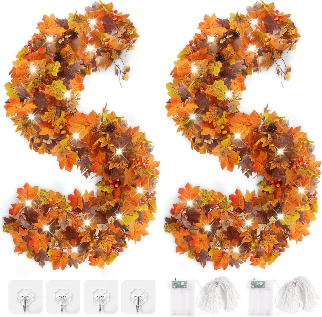 Thanksgiving Garland,2-Pack 6FT Thankgiving Decorations for Home, Perfect for Mantels,Thanksgiving & Autumn Decor,Indoor & Outdoor Fall Decorations for Home,Patio,and More