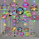 2 x Skyygemm 56 Pcs 80s Hanging Decorations with Lights Back to the 80's Hanging Swirls Retro Hip Hop Paper Cutouts Neon Rock Hippie Music Record Disco Ceiling Streamers for Home Birthday Party Supplies