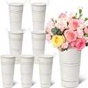 8PCS Galvanized Metal Flower Vase, 10" Vintage French Bucket Vases with Handles, Floral Buckets Rustic Flower Buckets for Home Decor Table Centerpiece Wedding Arrangements