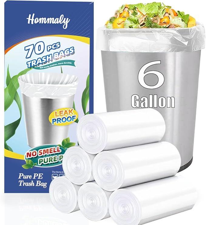 6 Gallon 70 pcs Clear Trash Bags Strong Clear Garbage Bags, Bathroom Trash Can Bin Liners, Plastic Bags for Office Home Kitchen, Fit 6 gallon,7 gallon Waste Basket Liner 5,6,7 Gal(6G70Clear)