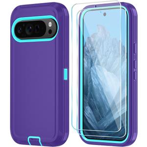 Qinmay Phone Case for Google Pixel 10 Pro XL Case with HD Screen Protector, Heavy Duty Shockproof & Drop proof 3-Layer Cover Phone Case (Purple Sky Blue, for Pixel 10 Pro XL)