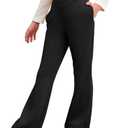 blibean Teen Girls Flare Pants Big Kid Fall Bell Bottom Leggings Solid Casual School Uniform Elastic High Waist Pant Spring Formal Wide Leg Legging with Pockets Size 10-11 Year Old, Black