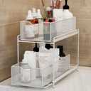 Under Sink Storage Kitchen Organizer, 2-Tier Under Sink Cabinet Organizer Pull Out Cabinet Organizer Stackable Under Sink Rack For Pantry, Size:25x37.5x31cm (White)