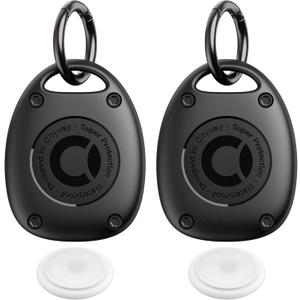 (2 Pack) for AirTag Keychain Holder Case | IPX8 Waterproof, Ultra-Compact | Portable Air Tag Holder Cover for Dog Collar, Backpack, Keys, Luggage - Black