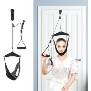 Fanwer Upgraded Neck Stretcher Cervical Neck Traction Device,Double Ratchet Neck Tension Relief Portable Over The Door Device,for Physical Therapy,Neck Pain Relief, Vertebrae Disk Herniation,Black