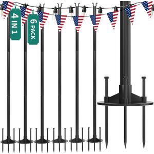 YITAHOME 6 Pack Outdoor String Light Poles, 11ft 4-in-1 Outside String Lights Pole Stand for Patio, Deck, Fence