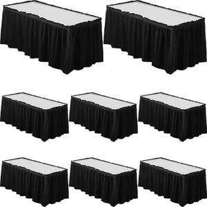 Tegeme 8 Pieces 29 in x 14 ft Plastic Table Skirts for Rectangle Tables Disposable Ruffle Table Skirts with Adhesive Strip for Party Wedding Reception Birthday baby shower (Black)