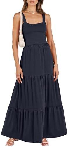 ANRABESS Women's Summer Casual Long Maxi Beach Vacation Dresses Sleeveless Square Neck Flowy Tiered Sun Dress with Pockets S